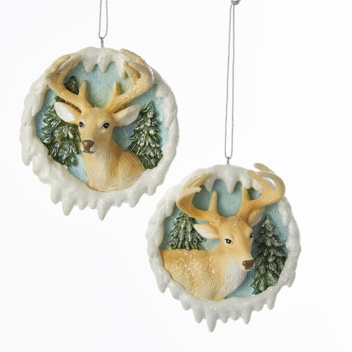Pack of 12 Icy Blue Reindeer in Winter Forest Round Christmas Pendant Ornaments 3.5"