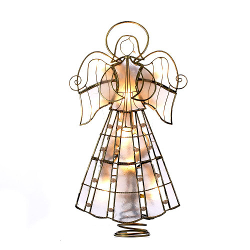 9.75" Brown Christmas Indoor Accent Capiz Lighted Angel Tree Topper with Vines and Pearls