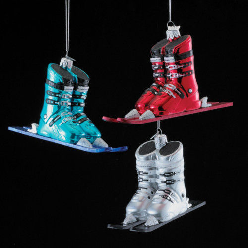 Club Pack of 12 Noble Gems Glass Ski Boots Christmas Ornaments 6"