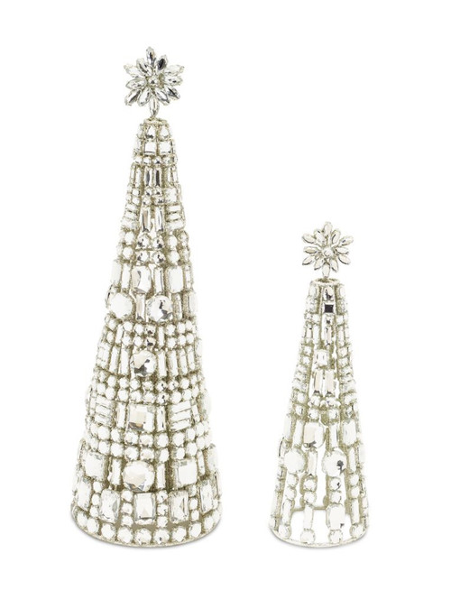 Set of 2 Silver Colored Distress Finished Tabletop Jewel Tree 19"