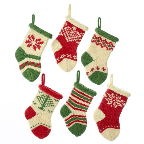 Pack of 48 Red, Green and Ivory Mini Knit Decorative Christmas Stockings 5"