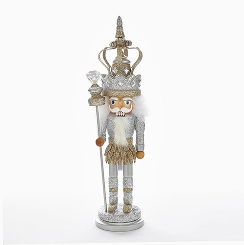 19” Glittering Silver and Gold Color Hollywood King Decorative Nutcracker Figure