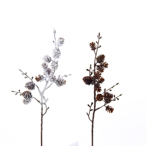 Club Pack of 36 Rustic Lodge Snow Flocked White and Bare Brown Pine Cone Picks 15.5"