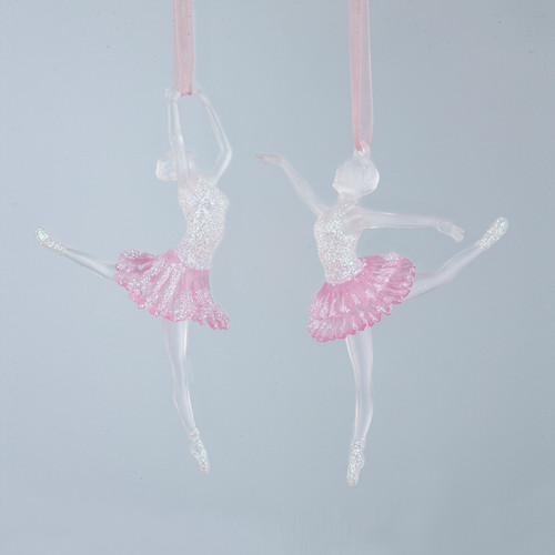 Club Pack of 12 Sparkly Clear and Pink Ballerina Dancer Christmas Figure Ornaments 5.75"