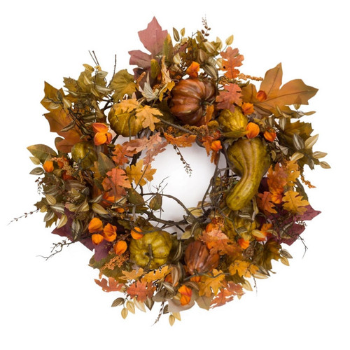 Orange and Yellow Autumn Fall Themed Over-sized Wreath - 42-Inch, Unlit