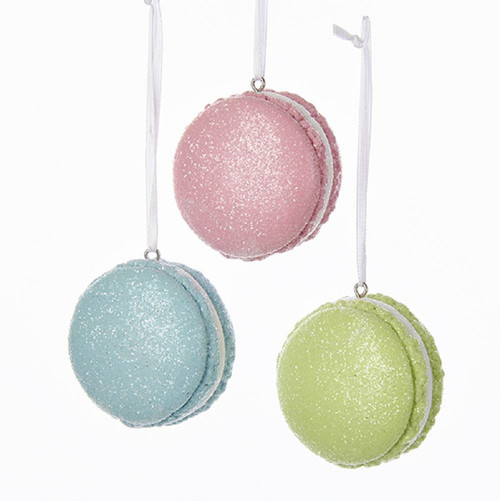 Club Pack of 24 Vibrantly Colored Pastel Glittered Macaroon Ornaments 2.25"