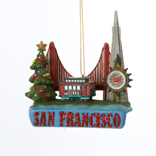 Club pack of 12 White and Red Glittered US City Travel San Francisco Christmas Ornaments 3.5"