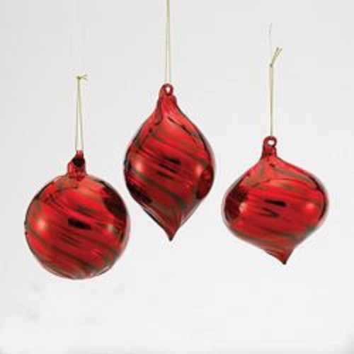 Club Pack of 12 Red Glass Ball, Finial and Onion Swirl Christmas Ornaments 3.5"