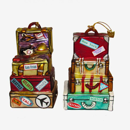 Pack of 8 Noble Gems Glass Stacked Suitcase Christmas Ornaments 8"