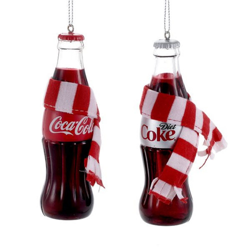 24 Coca-Cola Classic and Diet Coke Bottle with Scarf Christmas Ornaments 4.5"