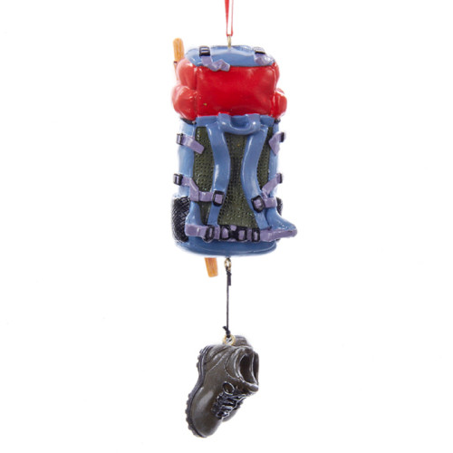 Club Pack of 12 Blue and Brown Hiking Backpack with Hiking Shoes Dangle Decorative Christmas Ornaments 5"