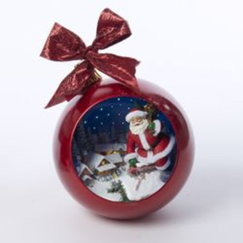 10" Santa Claus Coming Out of Chimney Musical Light Up Ball Christmas Tabletop