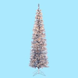 7' Pre-Lit Silver Tinsel Winchester Slim Artificial Christmas Tree - Warm Clear Lights