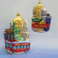 Pack of 6 New York City Red Tour Bus Cityscape Christmas Ornaments 6"