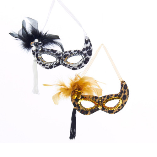 Club Pack of 12 Diva Safari Leopard Print Masks with Feathers Christmas Holiday Ornaments 6"