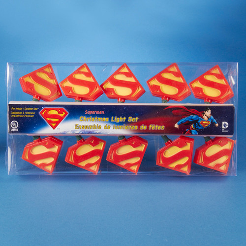 Set of 10 Red and Yellow Superman Novelty Christmas Lights - Green Wire