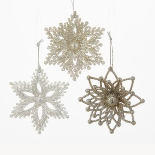 Pack of 36 Seasons of Elegance Platinum Glitter Snowflake Christmas Ornaments 3"