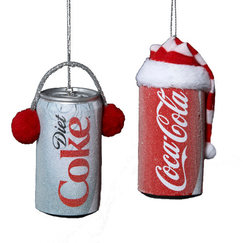 Club Pack of 24 Frosted Coca-Cola and Diet Coke Can Christmas Ornaments 3.5"