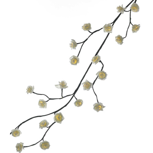 6' Pre-Lit White Rose Green LED Indoor/Outdoor Garland - Warm White LED Lights