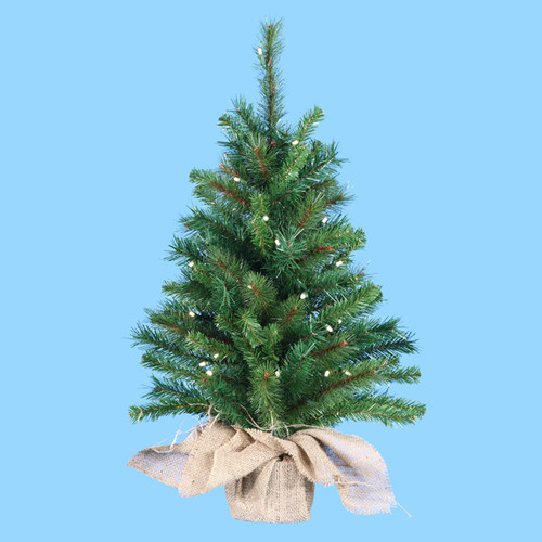2.5' Pre-Lit Artificial Pine Christmas Tree in Burlap Bag - Clear Lights