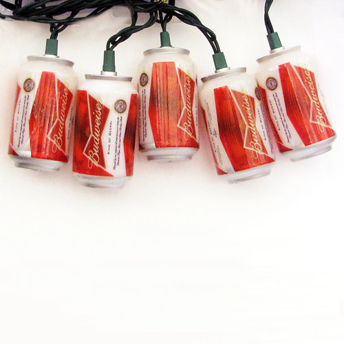 Set of 10 Anheuser-Busch Budweiser New Logo Beer Can Christmas Lights-Green Wire