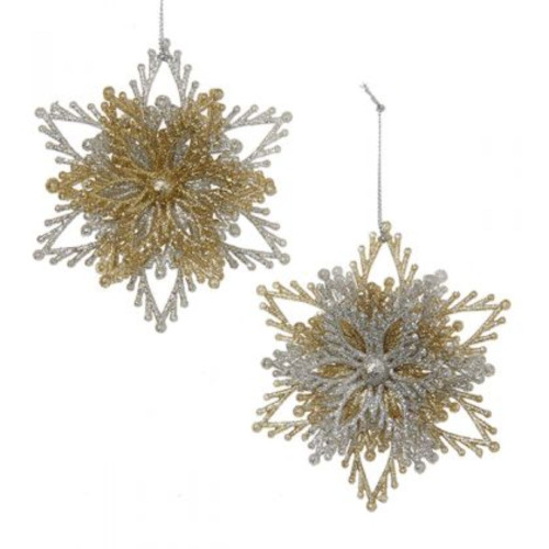 Club Pack of 24 Silver and Gold Glittering Burst Christmas Ornaments 4"