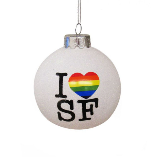 Pack of 12 White Glittered "I Love SF" San Francisco Christmas Ball Ornaments 3.25" (80mm)