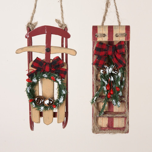 Club Pack of 24 Wooden Sled and Toboggan Christmas Ornaments