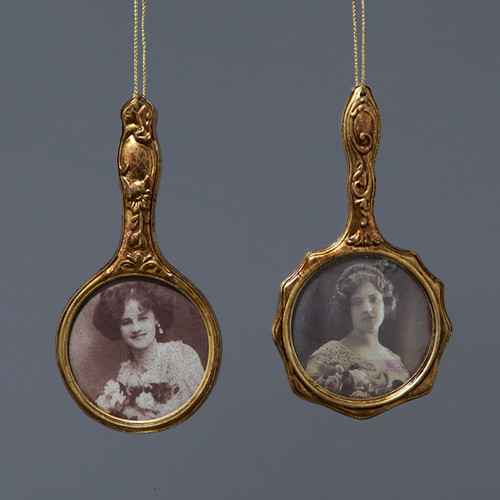 Club Pack of 12 Hand Mirror Style Brass Christmas Ornaments 4"