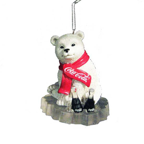 24 Polar Bear with "Coca-Cola" Scarf and Coke Bottles on Ice Christmas Ornaments