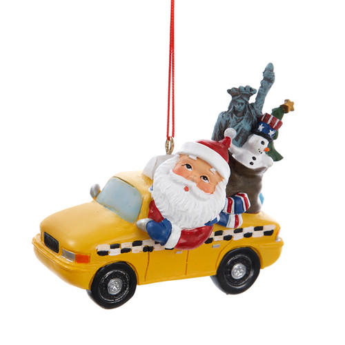 Club Pack of 12 Yellow and Red Santa Claus with Statue of Liberty in Taxi Christmas Ornaments 2.75"