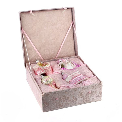 4-Piece Pink "Baby's First Christmas" Girl Glass Ornament Boxed Gift Set