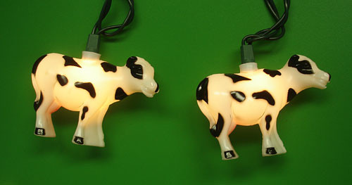Set of 10 Farm & Country Cow Novelty Christmas Lights - Green Wire