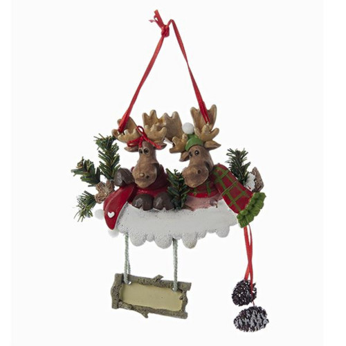 Club Pack of 12 Red and Green Moose Family of 2 Christmas Ornaments for Personalization 4.25"