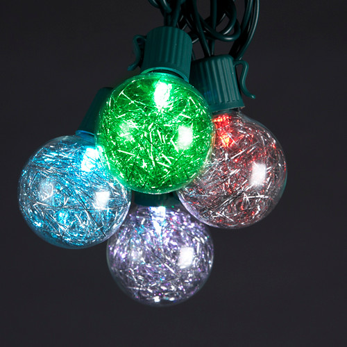 Set of 10 Color Changing Multi-Color LED G40 Tinsel Christmas Lights -Green Wire