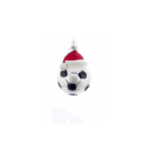 Set of 8 Noble Gems Soccer Ball With Santa Hat Glass Christmas Ornaments 3"