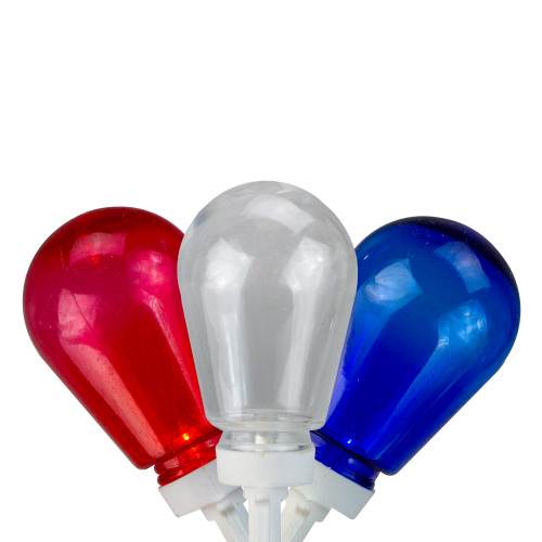 10ct Red, White and Blue LED Edison Style Lights, 9ft White Wire
