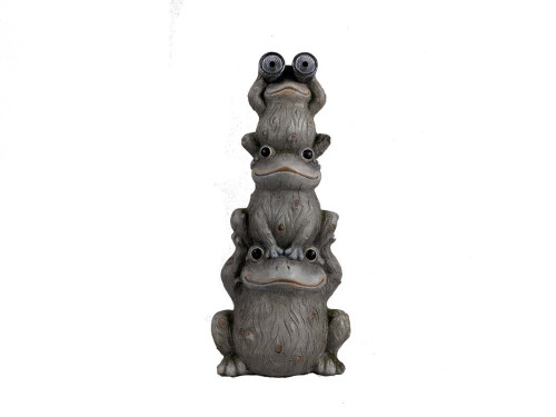 22" Gray And Black Ceramic Solar-Powered Inquisitive Frog Statue