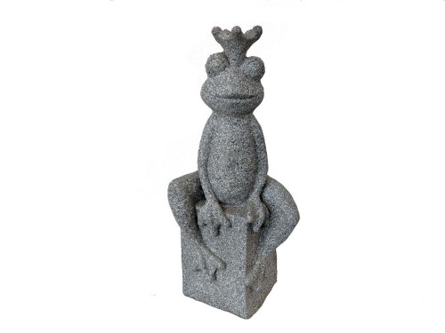 20" Gray Ceramic Mgo Frog Prince With A Crown Statue