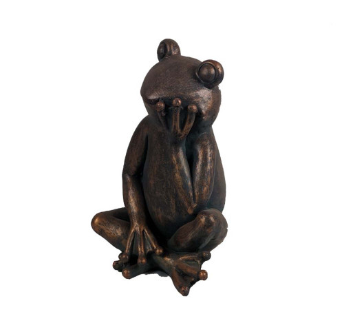 15" Chocolate Brown Ceramic Thinking Frog Statue