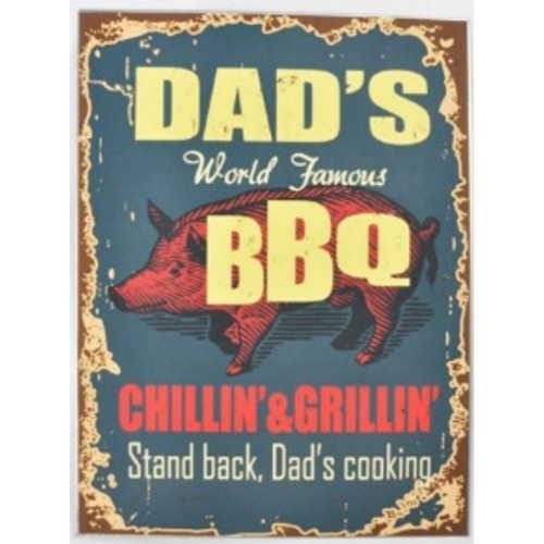 15.75" Yellow and Red "Dad's World-Famous BBQ" Distressed-Finish Decorative Wall Décor