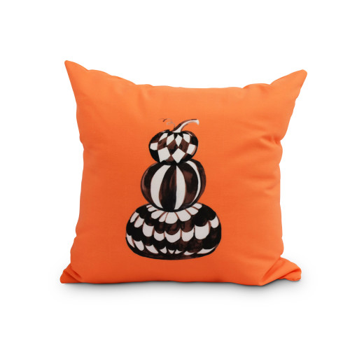 16" Orange, Black And White Pumpkin Stack Halloween Print Decorative Throw Pillow - Down Alternative Filler