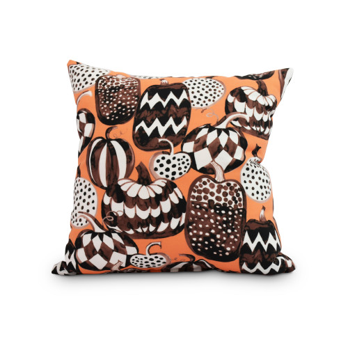 20" Orange, Black And White Pumpkin Galore Halloween Print Decorative Throw Pillow - Down Alternative Filler