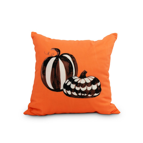 18" Orange, Black And White Pumpkin Duo Halloween Print Decorative Throw Pillow - Down Alternative Filler