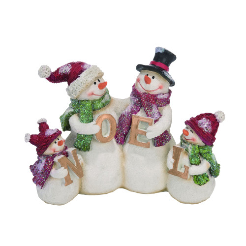 9" White and Red Christmas Noel Snowman Family Figurine