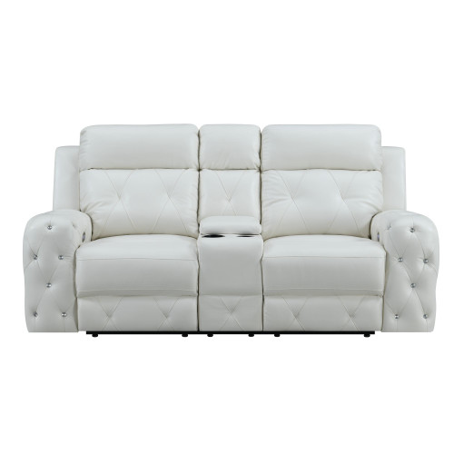 34" x 78" Blanche White Modern Style Power Console Reclining Loveseat