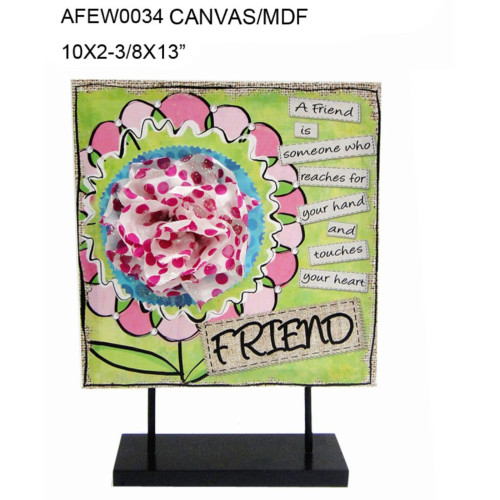 13" Green and Pink Contemporary "Friend" Designed Tabletop Decor