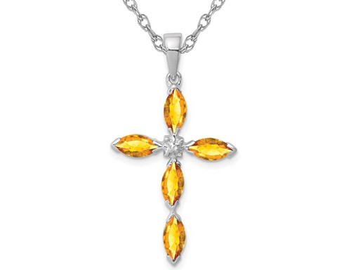 9/10 Carat (ctw) Natural Citrine Cross Pendant Necklace in Sterling Silver with Chain