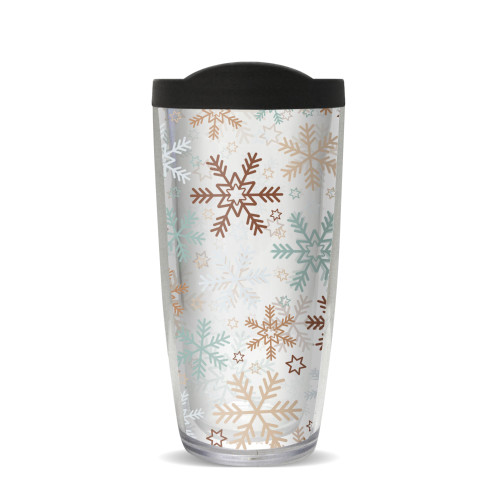 6.75" Vibrantly Colored Snowflakes Double Wall Insulated Travel Tumbler with Lid 16oz.