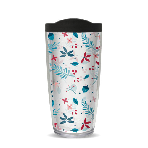 6.75" Vibrantly Colored Floral Winter Double Wall Insulated Travel Tumbler with Lid 16oz.